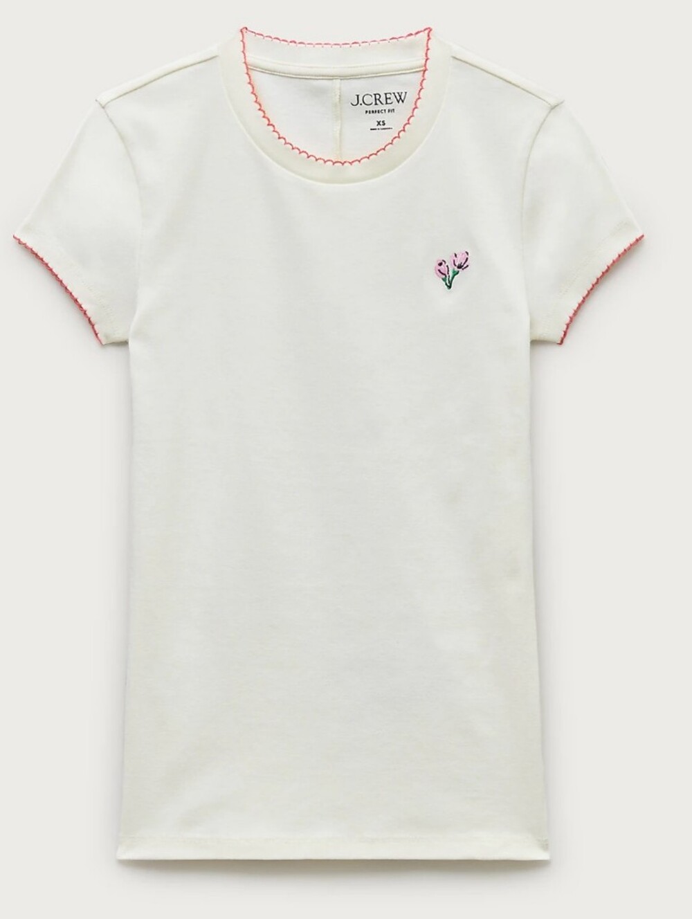J Crew Perfect-fit crewneck T-shirt with flower embroidery CU010 Size XS